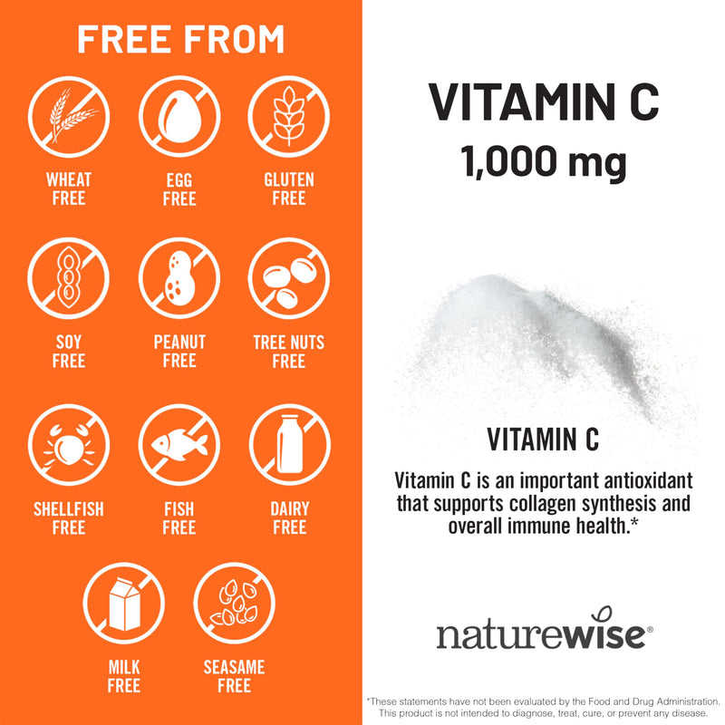 NatureWise Vitamin C 1000mg Capsules - Extra Strength Vegan Vitamin C for Daily Antioxidant & Immune Support - Non-GMO, USA Manufactured - 60 Capsules[60-Day Supply] Unflavored 60 Count (Pack of 1)
