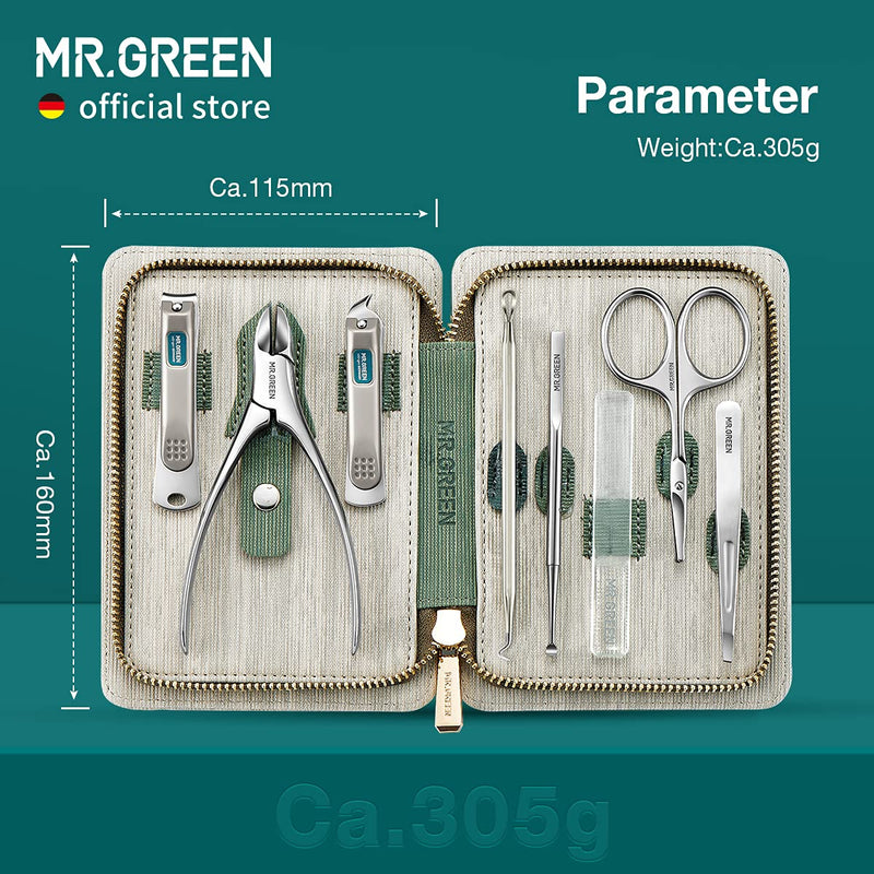 MR.GREEN Manicure Sets Pedicure Kits Stainless Steel Nail Clipper Personal Care Tools with PU Leather Case (Green) Green - BeesActive Australia