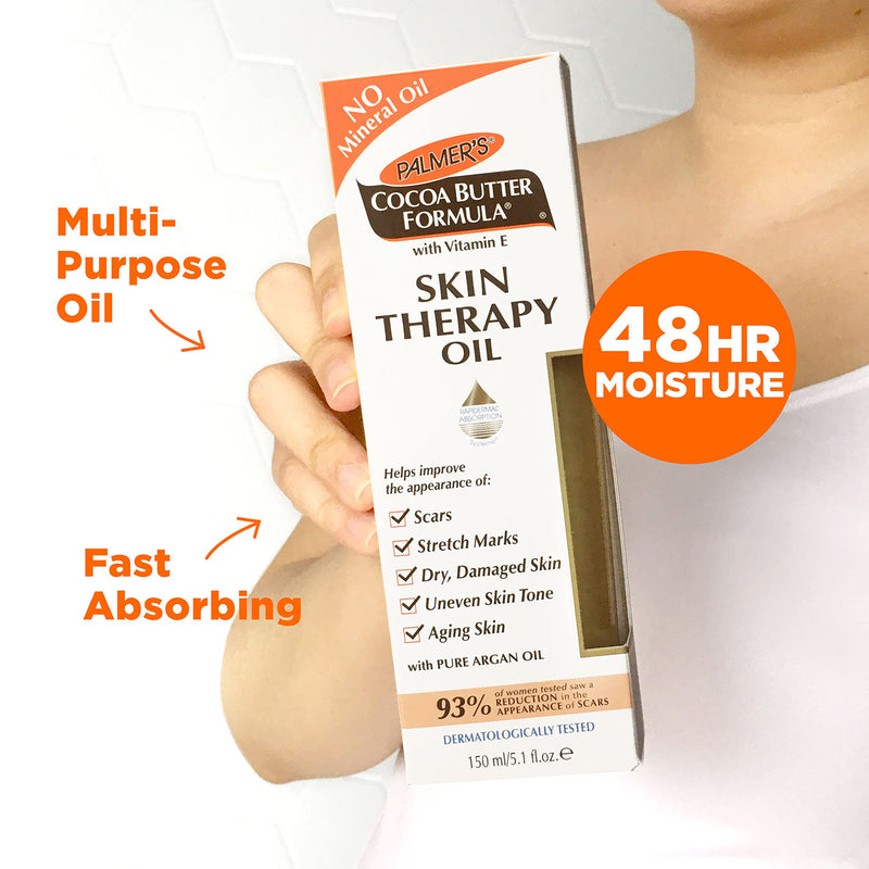 Palmer's Cocoa Butter Formula Skin Therapy Moisturizing Body Oil with Vitamin E & Pure Argan Oil, Deep Body Moisturizer for Dry, Damaged Skin, Scars or Stretch Marks, 5.1 Fl Oz (Pack of 3) - BeesActive Australia