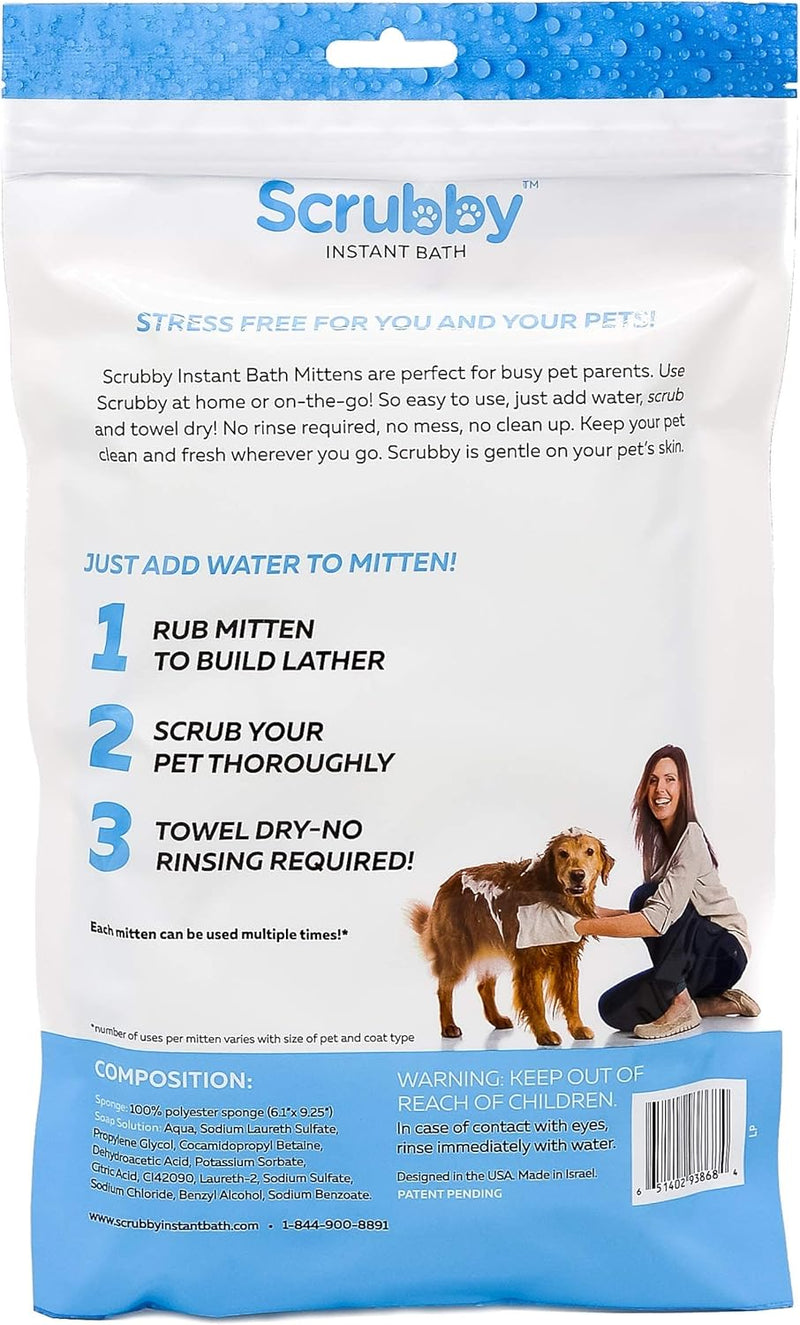 Scrubby Pet Pet Wipes, Rinse Free Shampoo Mittens for Dogs and Cats, Bath Wipes for Bathing and Washing Pets, Hypoallergenic No Rinse Wash Mitt for Grooming, Lather Wipe Dry 5 - Count Mittens - BeesActive Australia