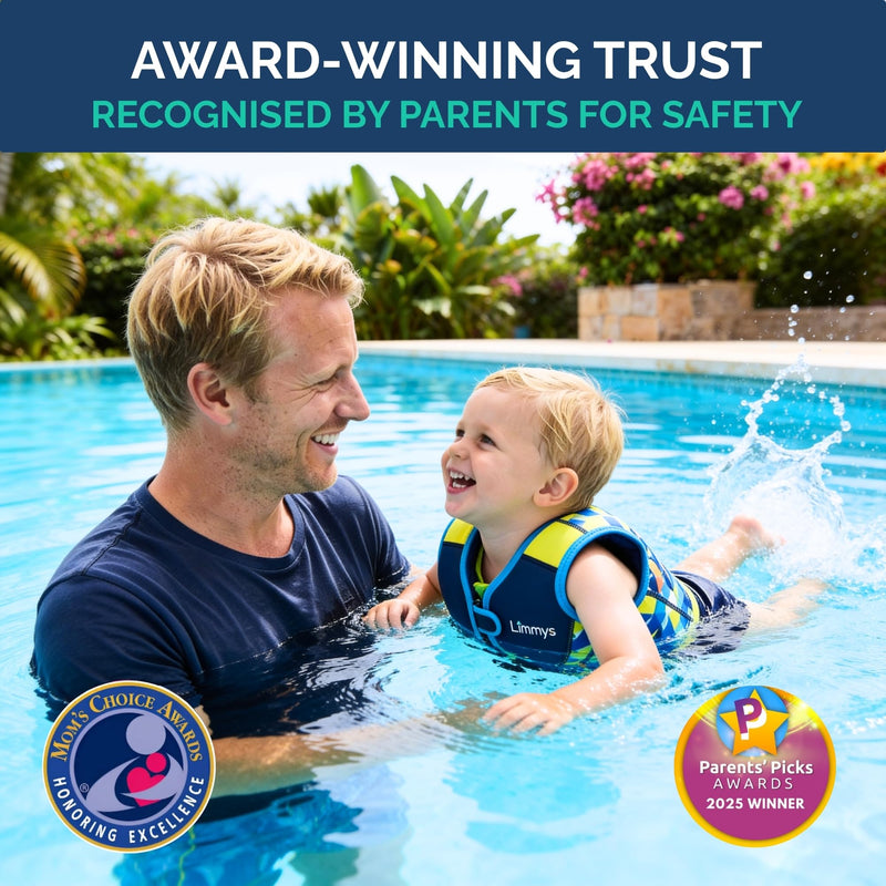 Limmys Swim Vest for Toddlers & Kids - Adjustable Buoyancy Swimming Aid, CE Safety Certified, Award-Winning Parent-Approved Design, Soft Neoprene Comfort, Secure Durable Design, Carry Bag Included Large Navy Blue - BeesActive Australia