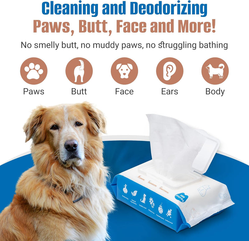 Pet Wipes for Dogs 100Pcs/1Pack – Unscented Dog Wipes with Vitamin E, Chamomile – Gentle Cat Wipes Ideal for Muddy Paws, Face, Dog Eye Wipes, Dog Ear Wipes – Resealable Lid Butt Wipes 100 Count/1 Pack - BeesActive Australia