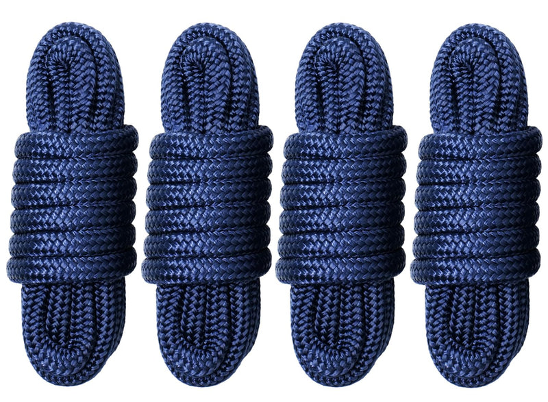 Boat Dock Lines & Ropes for Docking, 4 Pack 5/8" x 15ft Marine- Grade Double Braided Nylon Dock Line, Pre-Spliced with a 12" Eyelet, for Kayak Pontoon Boats Boat Dock Accessories 5/8 15ft-4Pack blue