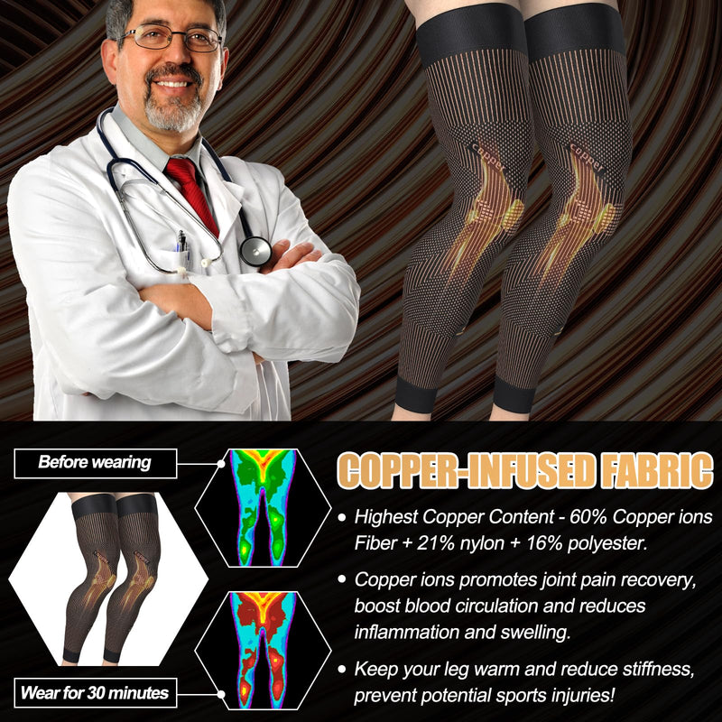 NEENCA Copper Compression Leg Sleeve, Ultra-thin Full Leg Sleeve with Copper Ions Infused Fabric for Knee Pain Relief, Muscle Recovery, Swelling, Inflammation, Promotes Circulation, Sports, Workout... X-Large High Copper - BeesActive Australia
