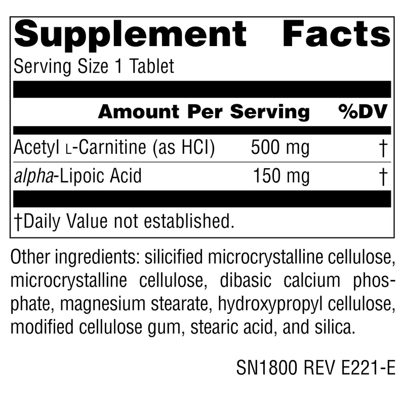 Source Naturals Acetyl L-Carnitine & Alpha-Lipoic Acid 650mg - 120 Tablets 120 Count (Pack of 1)