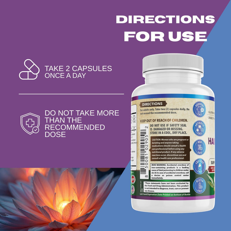 Healthy Hair Skin and Nails Supplement for Women & Men | Supports Skin Clarity, Hair Growth, and Nail Strength | Biotin 5000mcg | 60 Capsules | Made in The USA.
