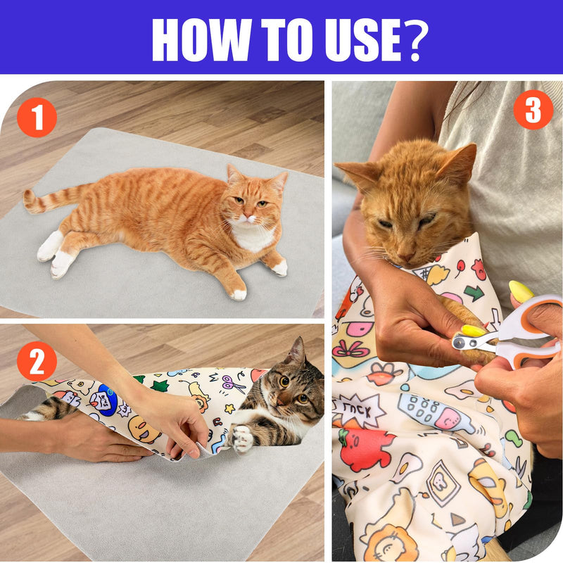 XANGNIER Cat Wrap for Grooming,Cat Restraint Wrap for Cutting Nails,Fabric Burrito Wrap for Nail Clipping, Anti-Scratch, Anti-Escape,Multifunctional Swaddle Wrap Pet Tool (20.8 x 20.8 Inch) L (20.8 x 20.8 Inch) A-1Pcs - BeesActive Australia