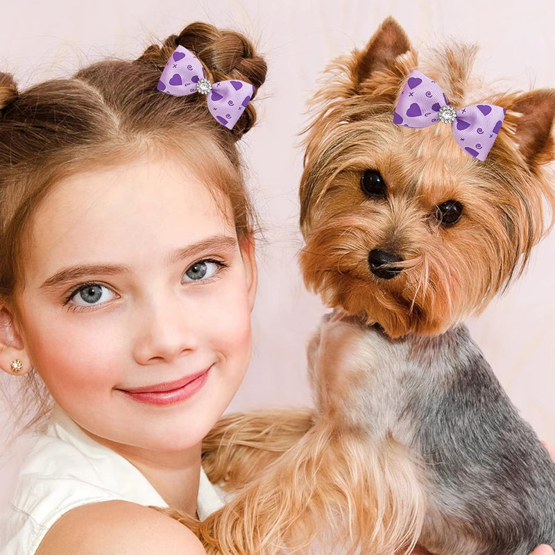 PET SHOW 20Pairs 2" 3" 4" Big Dog Hair Bows with Rubber Band for Small Medium Large Dogs Rhinestone Floral Bowknot Topknot Cats Rabbits Girl Boy Pink Blue Grooming Hair Accessories - BeesActive Australia