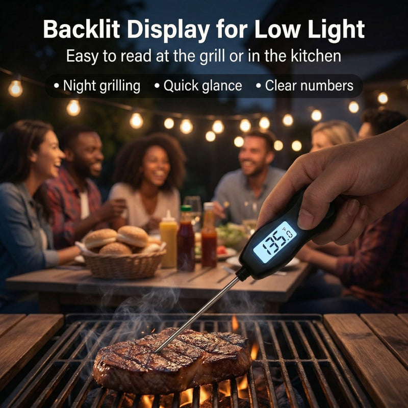 Meat Thermometer Digital with Backlight – Instant Read Food Thermometer Waterproof for Cooking BBQ Grilling Steak Bread Baking Turkey Candy Oil Liquid (Black) Black