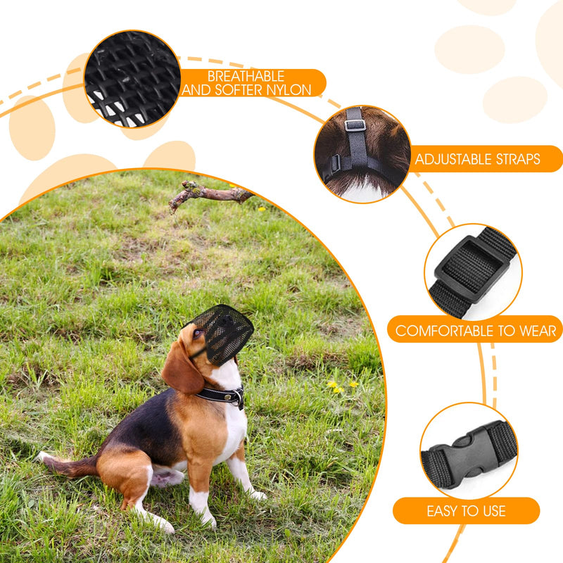 Muzzle for dogs, pack of 2, breathable dog muzzle mesh, dog muzzle with rounded shape for small, medium and large dogs, soft adjustable mesh muzzle, black + gray, M - BeesActive Australia