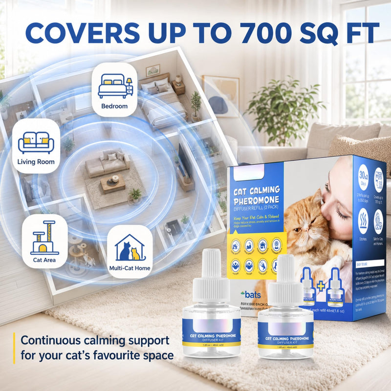 Cat Calming Pheromone Diffuser Refill 48ml (2 Pack) – 30 Day Drug Free Stress Relief for Cats, Multi Cat Homes, Scratching & Spraying Support