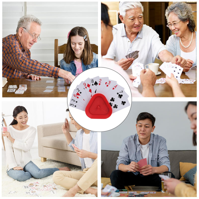 1 Pack Triangle Shaped Hands-Free Playing Card Holder for Kids,Playing Card Games Holder,Adults,Poker Parties,Family Card Game Nights&Classroom Activities (4pack) 4 Pack (Red,yellow,blue,green)