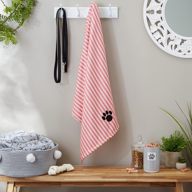 Bone Dry Pet Grooming Towel Collection Absorbent Microfiber X-Large, 41x23.5", Striped Rose - BeesActive Australia