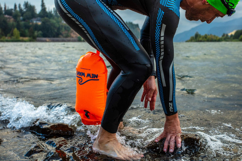 New Wave Swim Buoy for Open Water Swimmers and Triathletes - Light and Visible Float for Safe Training and Racing - Nylon TPU Orange Nylon-TPU 15L - BeesActive Australia