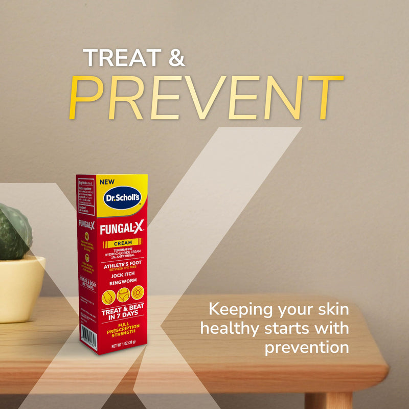 Dr. Scholl's Fungal-X Cream - Treatment for Athlete's Foot, Jock Itch, Ringworm, Relief from Itching, Burning, Stinging, Treat & Beat in 7 Days, Full Prescription Strength, 1 oz