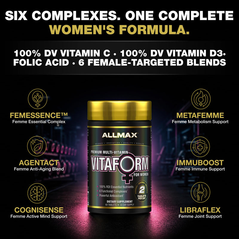 ALLMAX Vitaform Multivitamin Tablets for Women, 60 Count | Supports Women's Health, Promotes Energy & Immune Function, Vitamins, Minerals & Antioxidants, Vegan Formula
