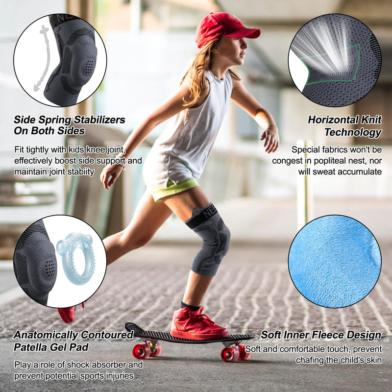 NEENCA Kids Knee Brace Sleeve, Youth Knee Compression Sleeve for Children - Boys & Girls. Child Knee Support with Patella Gel Pad & Side Stabilizers for Knee Pain, Sports, Outdoor - FSA/HSA Approved Large Black - Single