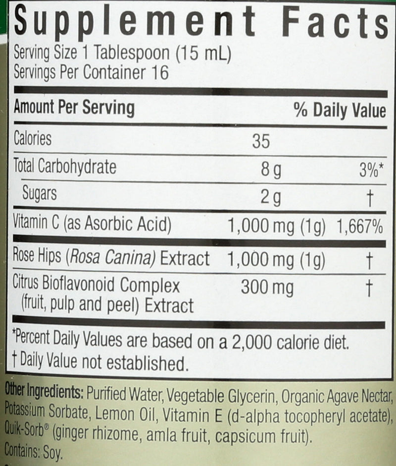 Nature's Answer Liquid Vitamin C 1000mg , 8-Fluid Ounces | Natural Immune Booster | Promotes Healthy Skin & Joints | with Rose Hips & Bio-Flavonoids
