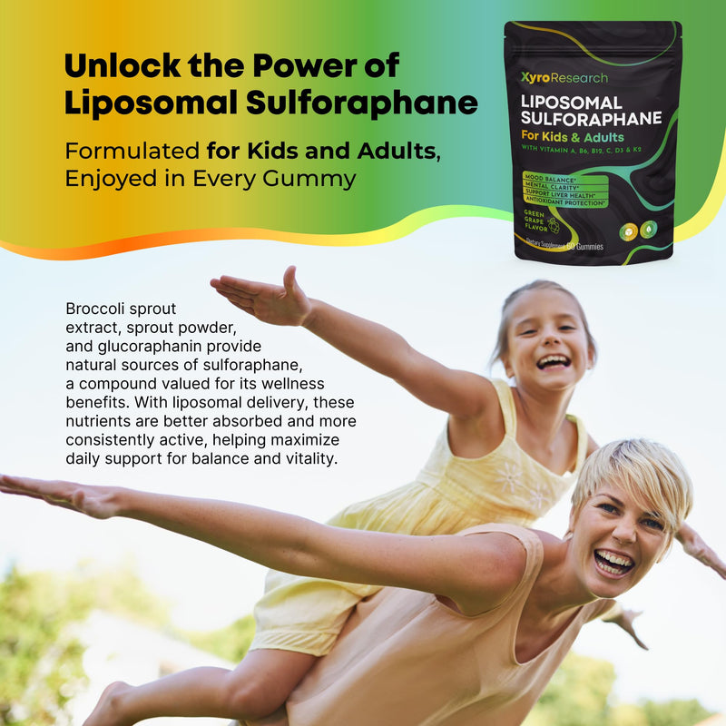Liposomal Sulforaphane Gummies - 150mg Broccoli Sprout Extract with Vitamins Supplement for Kids Adults - Antioxidant Cellular Health & Liver Detox Support - Non-GMO Vegan Sugar-Free 60 Count (Pack of 1)
