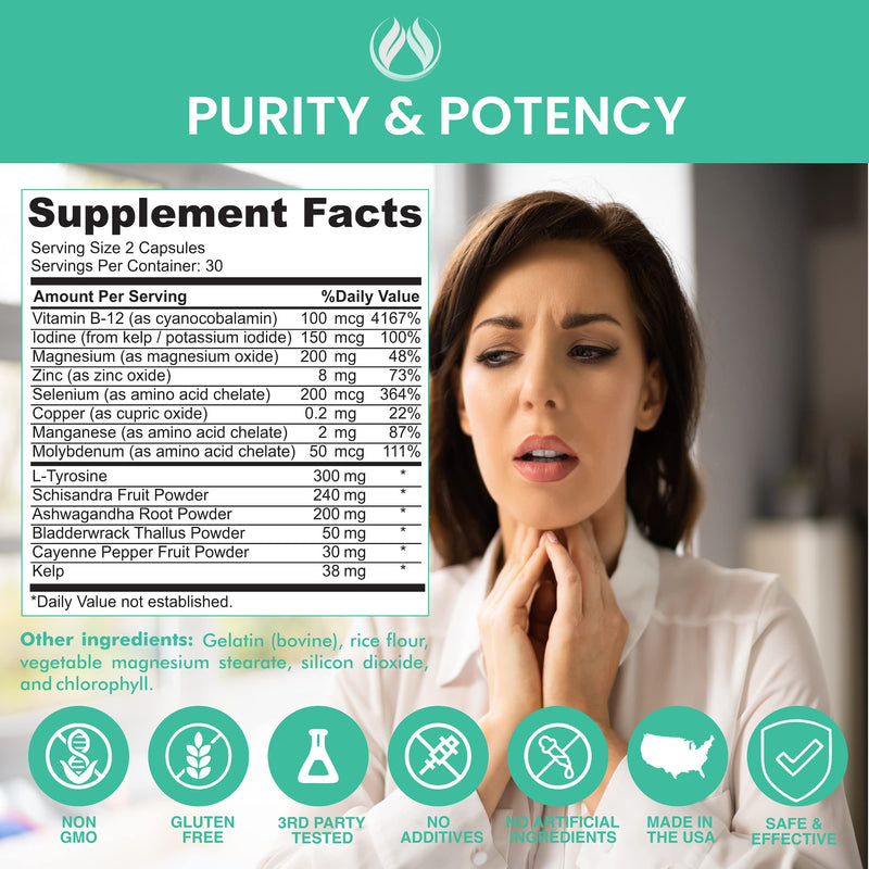 THE ENCLARE NUTRITION Thyroid Support Supplement with Iodine - Balance Hormones for Energy, Metabolism, Focus, Stress, Mood. Ashwagandha, Zinc, Selenium, Vitamin B12, Kelp, Magnesium, L Tyrosine (1) 1