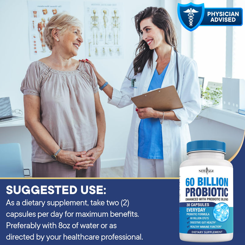 Probiotics 60 Billion CFU with Prebiotic Formula - Probiotics for Women and Men and Adults, 100% Natural Digestive Enzymes, Shelf Stable Probiotic Supplement Prebiotic