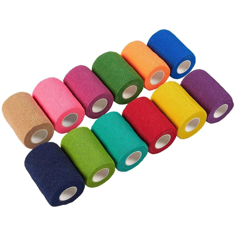 Juvale 24 Rolls Colorful Self Adhesive Bandage Wrap 3 Inch x 5 Yards - Cohesive First Aid Tape for Sports, Vet, Medical, Tattoo (12 Colors) - BeesActive Australia