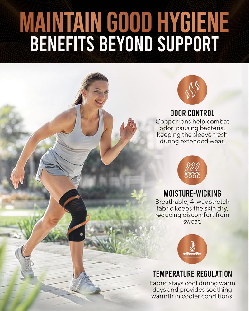 TheraCopper Copper Knee Brace for Men & Women (2 Pack) — Non-Slip Compression Copper Knee Sleeve for Arthritis, Knees Pain Relief, Swelling, Anti inflammatory and Recovery Support (Large) Large