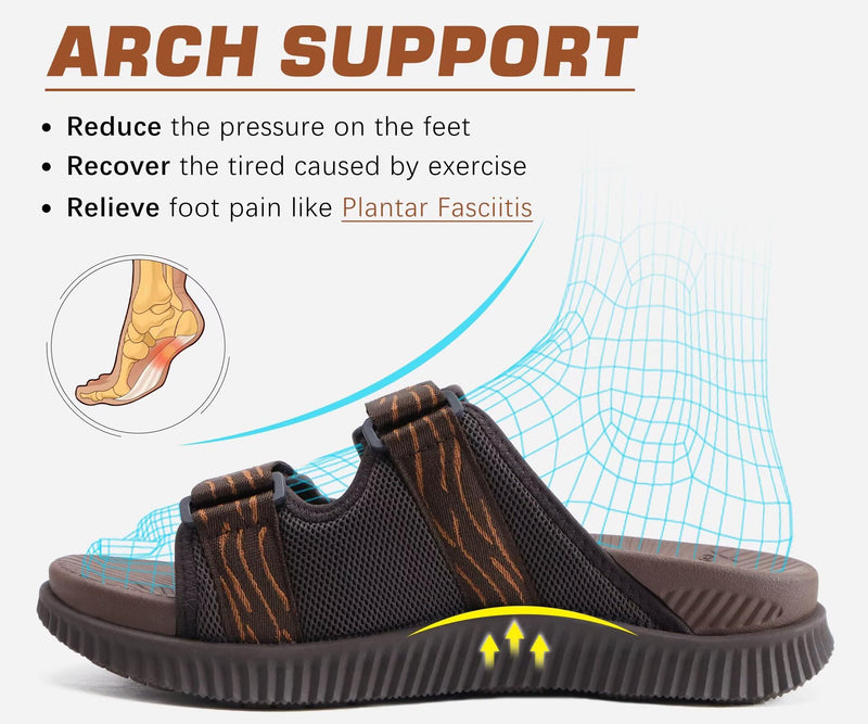 KuaiLu Mens Orthotic Sandals Arch Support Cushion Recovery Walking Slides 11 Brown