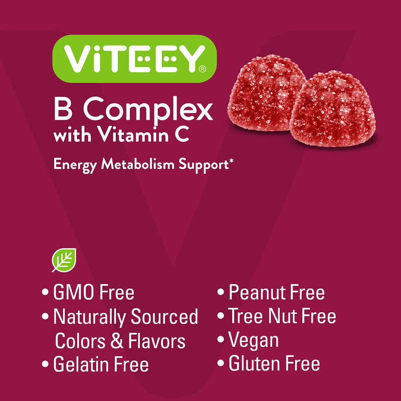 Viteey Vitamin B Complex Gummies with Vitamin C - 120 Count | B6, B12, Niacin,Folic Acid, Biotin, Pantothenic acid - Energy, Metabolism & Immune Support - Vegan, Gluten-Free 60 Count (Pack of 2)