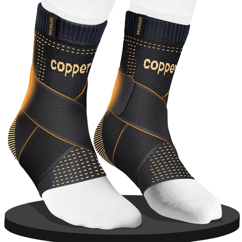 JIUFENTIAN Ultra-Thin & Copper Infused Ankle Support - Adjustable Compression Ankle Brace for Sprain Recovery, Plantar Fasciitis & Daily Pain Relief | Breathable, Durable, Fits Any Shoe (Large) Black01 Large