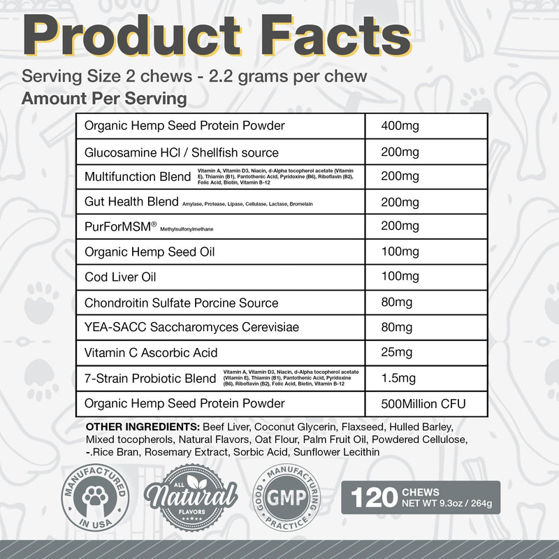 All Natural Multivitamin Soft Chews for Dogs| Glucosamine Chondroitin for Joint Support with Probiotics for Gut & Immune Health| Mobility and Advanced Wellness Support|4-Month Supply - PawsPlanet Australia
