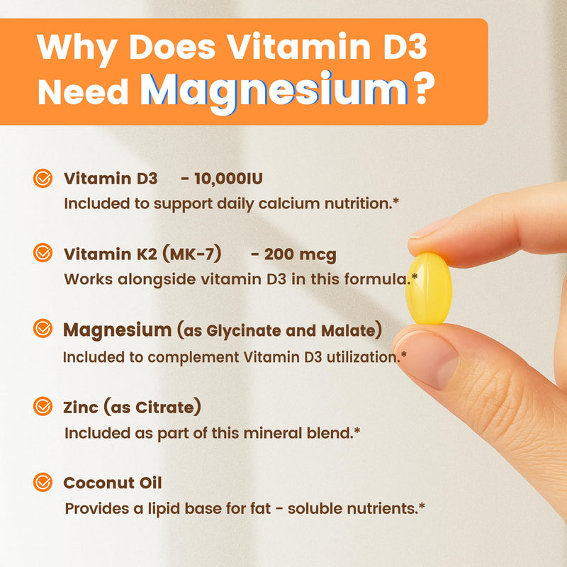 VEV Corefeel Vitamin D3 K2 10,000 IU Magnesium Supplement, 300 Softgels | Vitamin K2 as MK-7, Coconut Oil, Magnesium Glycinate & Malate, Zinc Citrate 300 Count (Pack of 1)
