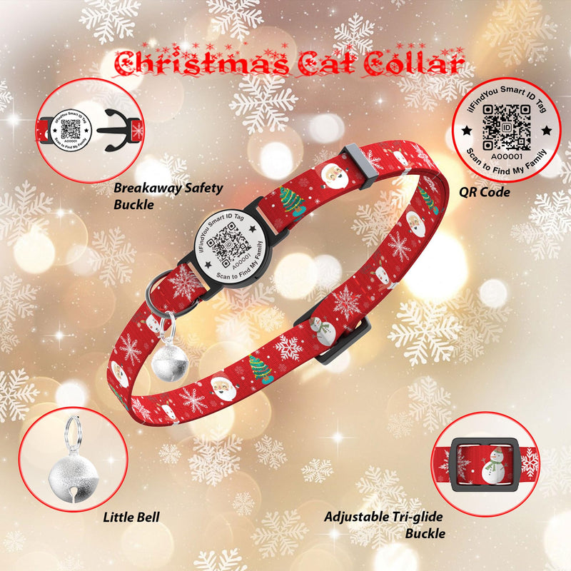 Christmas Cat Collar Breakaway with Bells, Xmas Patterns Kitten Collar with Qr Code Cat Tag Red Snowflake - BeesActive Australia
