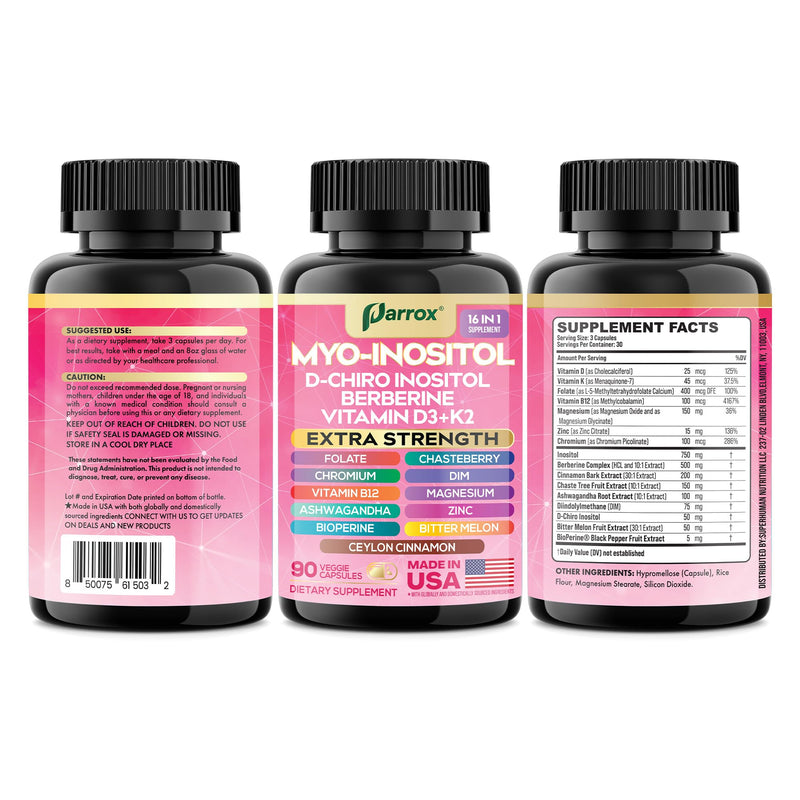 Myo-Inositol Supplement, 14-in-1 D-Chiro Inositol & Berberine, 2 Pack | D-Chiro Inositol, DIM, Berberine, Vitamins D3+K2, B12, Chromium, Cinnamon, Zinc, Ashwagandha, Chasteberry 90 Count (Pack of 2)