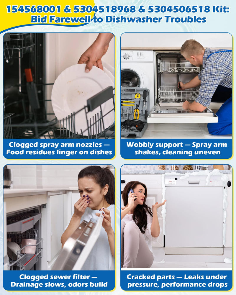 154568001 Dishwasher Lower Spray Arm Set-Complete with 5304518968 Support & 5304506518 Filter-Compatible with Frigidaire Kenmore Dishwasher Bottom Lower Spray Arm 154414101 154250901 5304517203 - BeesActive Australia