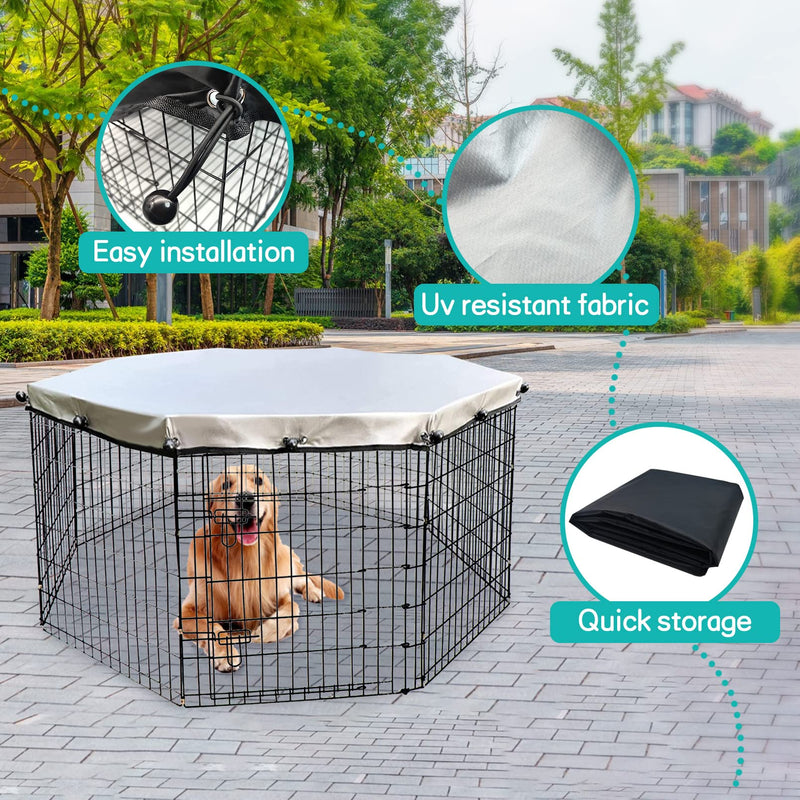 PINVNBY Dog Playpen Cover, Dog Pen Cover for Waterproof and Sunproof, Universal Dog Pen Top Cover for Indoor and Outdoor Use, pet Pen Cover Fits 24" Wide 8 Panels Dog Playpen (Not Include Dog Pen) 24 inches - BeesActive Australia