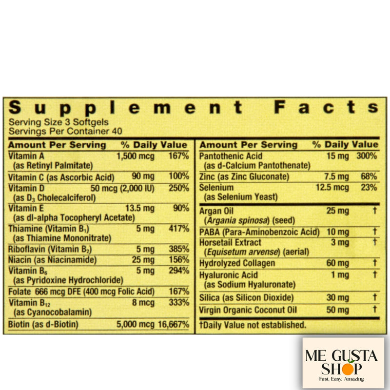Extra Strength Hair, Skin & Nails Dietary Spring Valley Supplement, Biotin, Collagen, Gelatin 120 ct I + me Gusta Sticker