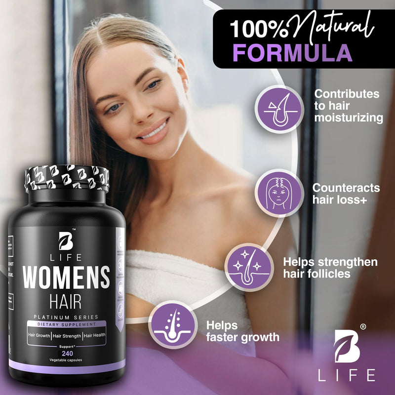 B Life Company Hair Vitamins for Hair Loss for Women – Biotin for Hair Growth – Hair Loss Treatments for Women – Healthy Hair Skin and Nails –240 Capsules – 60 Servings Biotin Vitamins 240 Capsules