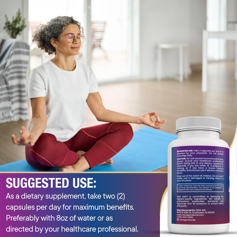 NEW AGE Saffron Supplements with Ashwagandha - Support with L-Theanine, Ginkgo Biloba, St. John's Wort, Rhodiola Rosea & 5-HTP - Saffron 120 Count 120 Capsules (Pack of 2) - BeesActive Australia