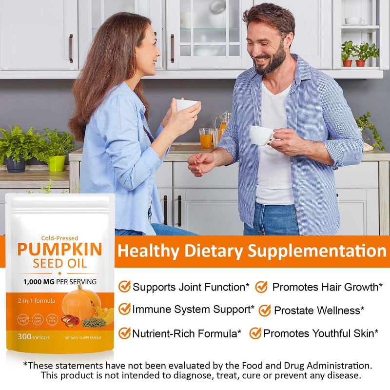 Pumpkin Seed Oil Capsules, Cold Pressed Pure Virgin Pumpkin Seed Oil Softgels Essential Omega-3/6, Fatty Acids, Phytosterols, Vitamin E, Supports Hair Health, Prostate Function - 300 Softgels - BeesActive Australia