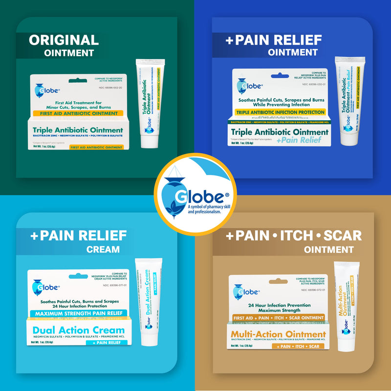 (4 Pack) Globe Triple Antibiotic First Aid Ointment, 1 oz, First Aid Antibiotic Ointment, 24-Hour Infection Protection, Wound Care Treatment for Minor Scrapes, Burns and Cuts - BeesActive Australia