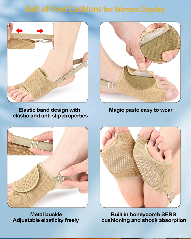 Metatarsal Pads for Men & Women - 2 Pairs Ball of Foot Pain Relief Cushions with Gel Inserts & Fabric Sleeves,Relief for Morton's Neuroma,Metatarsalgia, Sesamoiditis,Pressure & Callus(Medium, Beige) M
