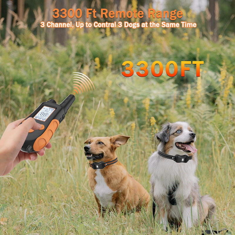 Dog Shock Collar with Remote Control 3300 FT Range, Dog Training Collar with Remote, 3 Training Modes, IPX7 Waterproof Rechargeable E-Collar Fit for Dogs 15-125 LBS - BeesActive Australia