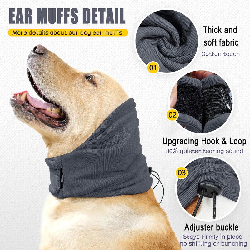 Meifsou Quiet Ears for Dogs - Adjustable Ear Covers for Noise, No Shake Dog Head Wrap, Dog Calming Hood for Thunder, Lightning, Fireworks, Vet Visits, Polyester and Stretch Cotton Blend, Grey S S-Head Circle(9.8"~14.9")