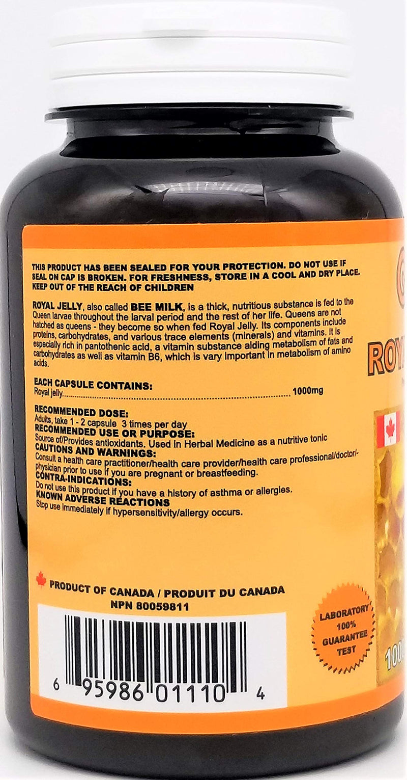 Royal Jelly 1000 mg 100 softgel Capsules (Made in Canada)