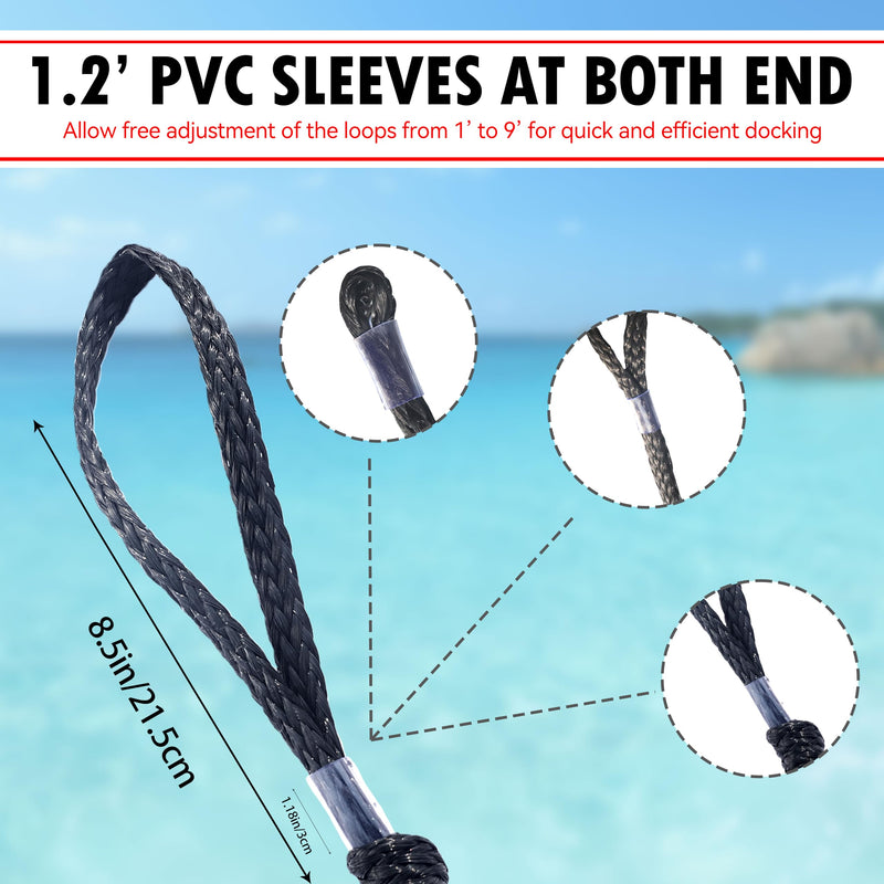 Marine Bungee Dock Lines for Boat 4-Pack, Braided Rope with Loops, Boat Tie Down for Dock, (4ft Black)