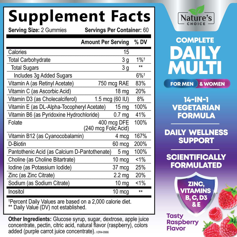Multivitamin Gummies for Adults - Complete Adult Multivitamins Gummy with Essential Vitamins A, C, D, E, & High Potency B12 for Women & Men, Daily Immune Support Multivitamins Supplement - 120 Gummies 120 Count (Pack of 1)