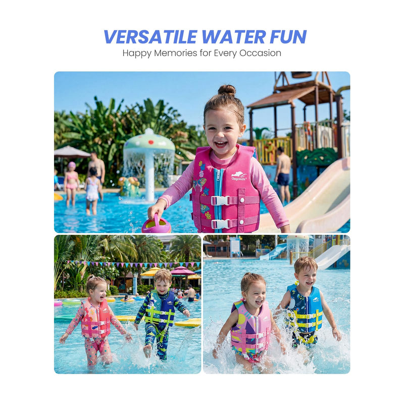 Gogokids Toddler Swim Vest, Premium Swim Vest for Kid Swimming Jacket for 30-40-50-60-70-80 Lbs Girls and Boys, Toddler Floaties Swimming Aid with Dual Safety Strap for 2-9 Years in Pool/Puddle/Beach A-Blue S(2-3yrs/33-42lbs)