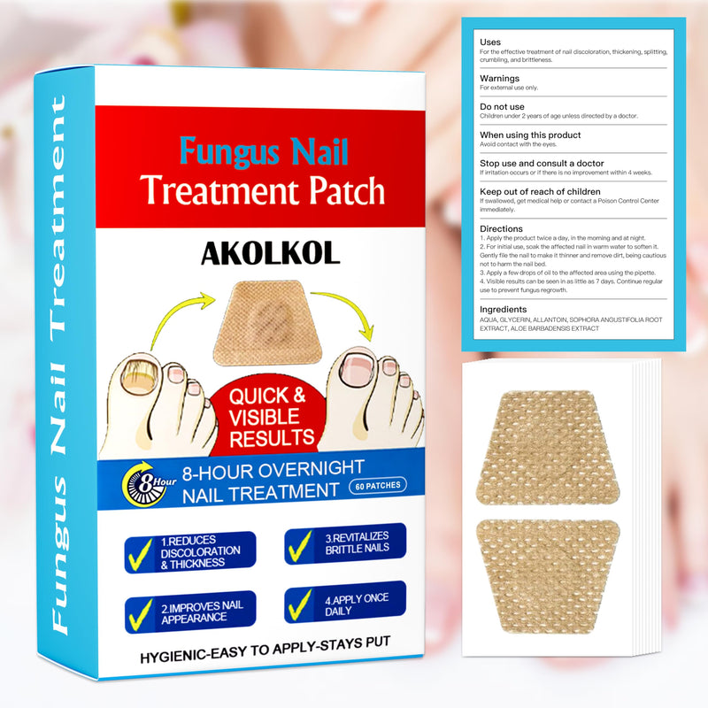 Toenail Fungus Treatment Extra Strength, 60 PCS Nail Repair Patches for Overnight, 8-Hour Fungal Nail Patches Renewal for Men and Women, Nail Fungus Treatments Patches Non-Falling Off Design White (60 pcs)