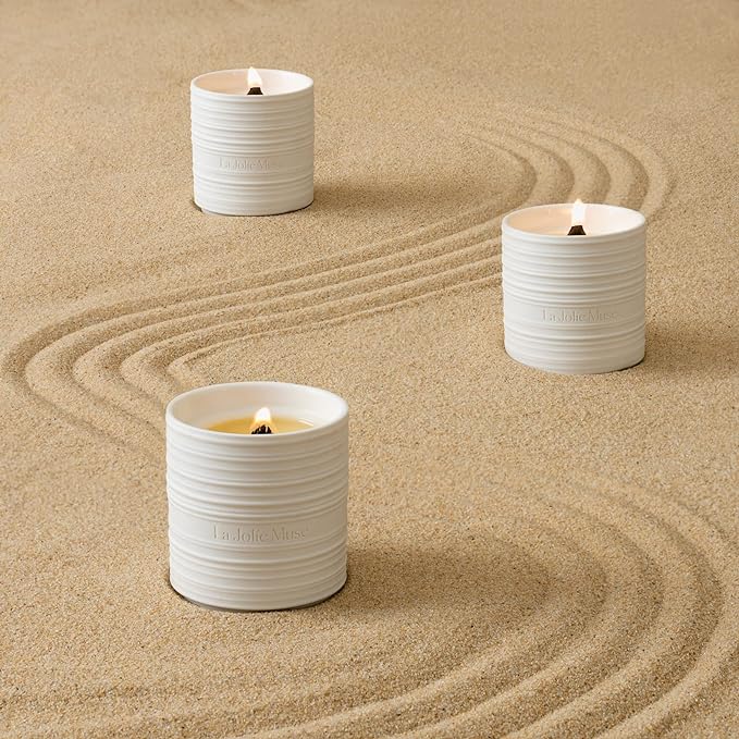 LA JOLIE MUSE Sandalwood and Patchouli Scented Scented Wood Wick Natural Soy Wax Pottery Can 220g Burning Time 50 Hours Gift for Women -  Australia